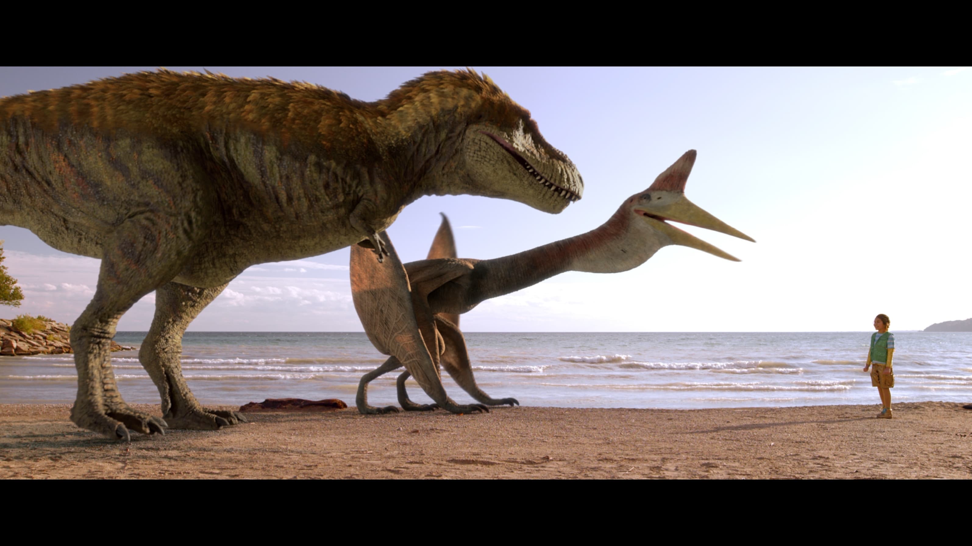 Side view of Dana and dinosaurs - 01